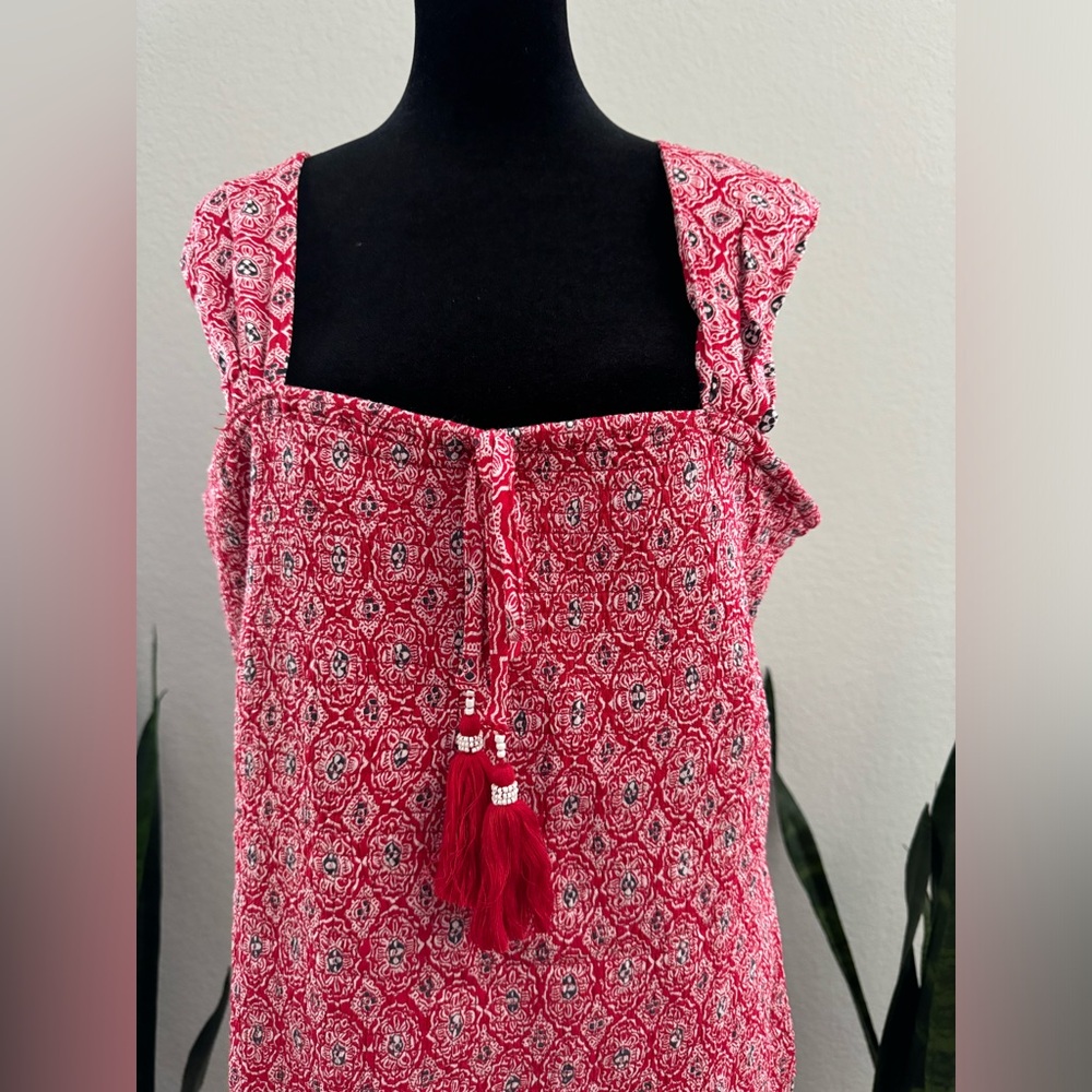 NWT B.O.G COLLECTIVE Dreamboat Red Medallion Print Smocked Mini Dress - Picture 7 of 15